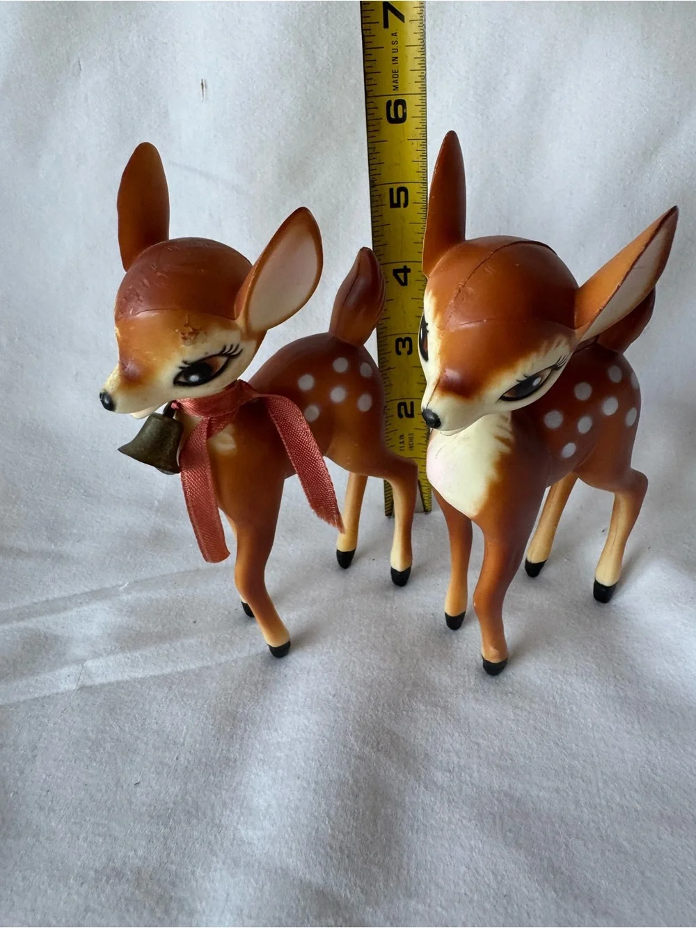 vintage mid-century hard plastic fawn or Bambi figurines, made in Hong Kong 1960
